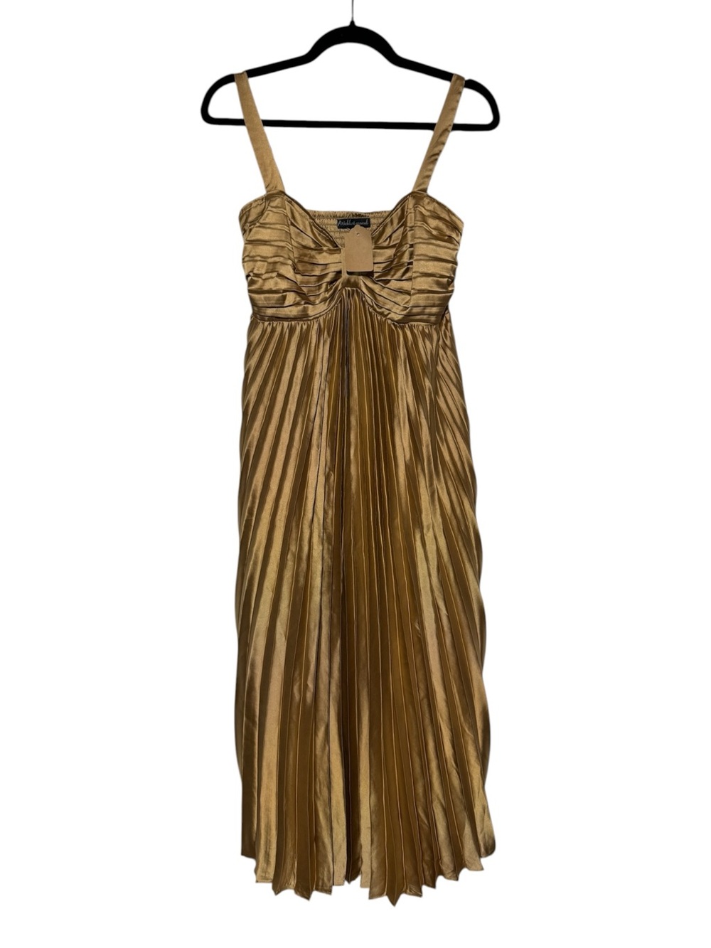 Wishlist Apparel NWT Gold Pleated Dress Size Medium Wedding Guest Green Goddess
